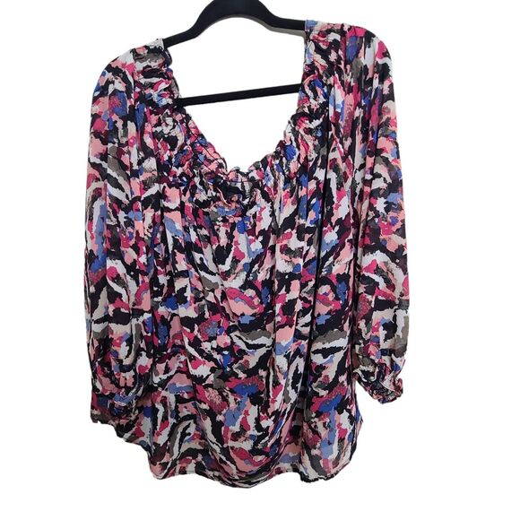 Lane Bryant Womens Plus SZ 26 28 Multicolor Top Off Shoulder Peasant Blouse - Picture 5 of 11